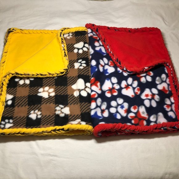 Cat small Dog Blanket Throw for shopping cart soft handmade braided edge Red Yel - Picture 2 of 4